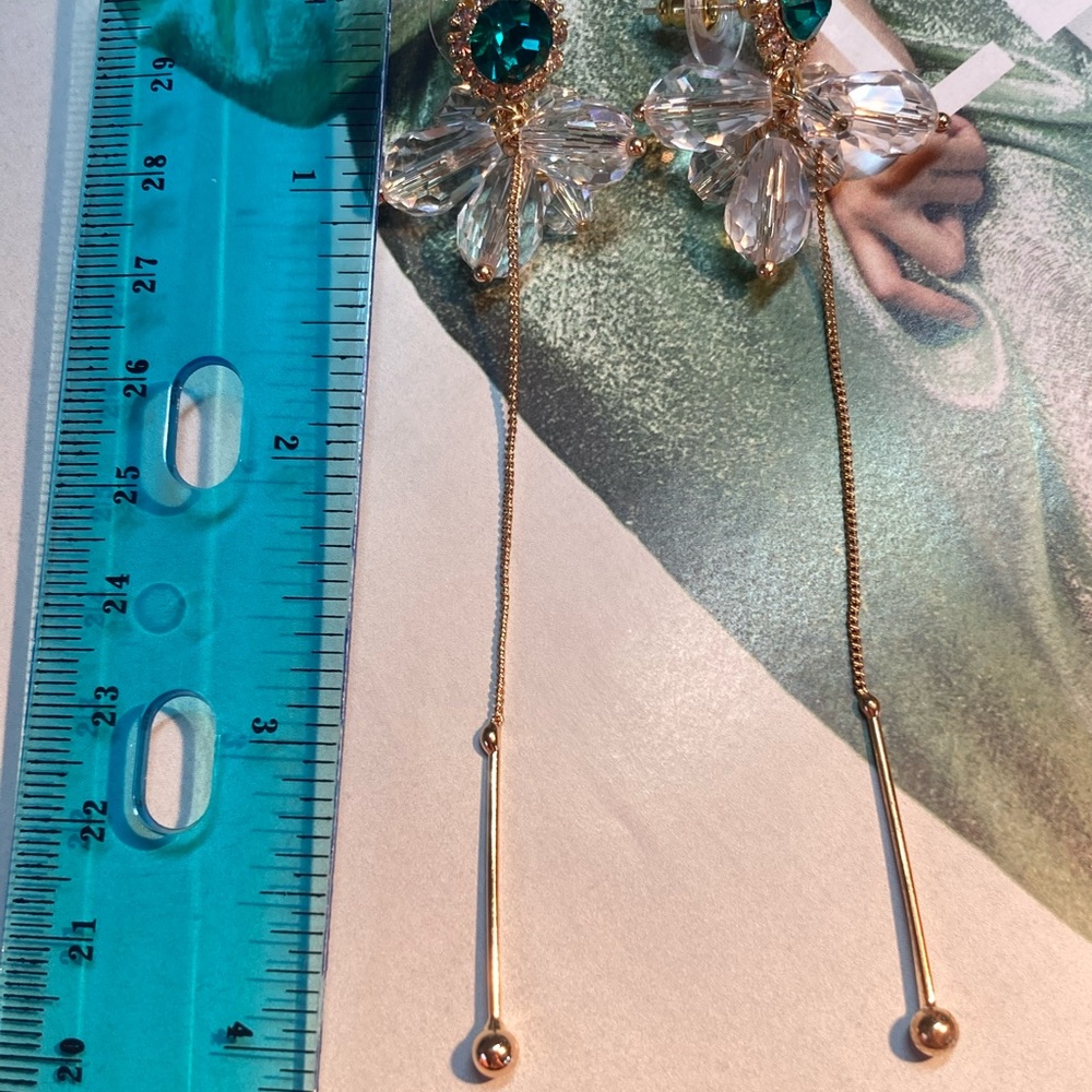 Fashion Long Green Crystals Earrings - Picture 4 of 4